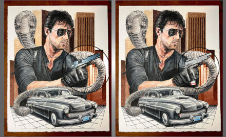 Loren Michkin art: Sylvester Stallone in "Cobra";two dfferent version available.
