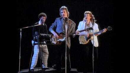 The Coup de Villes, a band comprised of John Carpenter, Nick Wallace, and Tommy Lee Wallace, recording the "Big Trouble in Little China" music video. 
